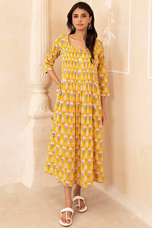 Shuddhi Yellow Pleated Dress