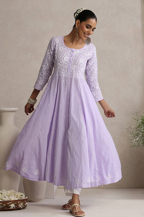 Shwet Women Purple Hand Embroidered Chikankari Shrug