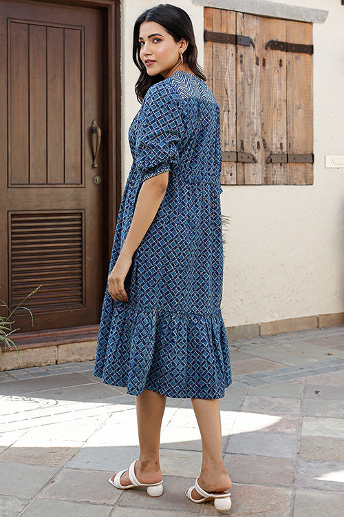 Dharan "June Dress   " Indigo Block Printed Dress
