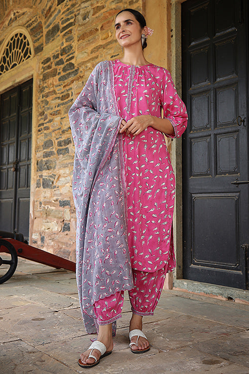 Dharan Bloosom Pink Handblock Printed Cotton Kurta For Women Online