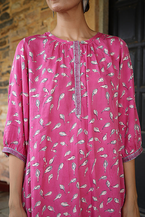 Dharan Bloosom Pink Handblock Printed Cotton Kurta For Women Online