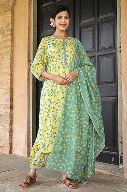 Dharan Bloosom Yellow Handblock Printed Cotton Kurta For Women Online