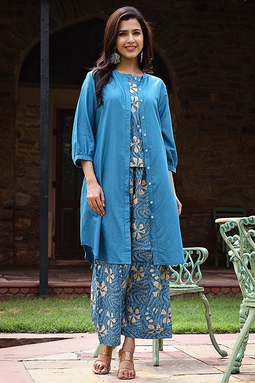Dharan "Raag Smock Tunic" Blue Block Printed Tunic