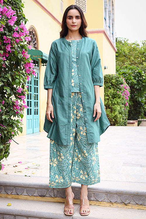 Dharan "Raag Smock Tunic" Green Block Printed Tunic