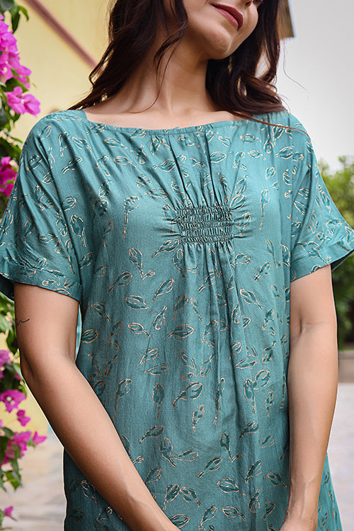 Dharan "Dema Dress" Green Block Printed Dress