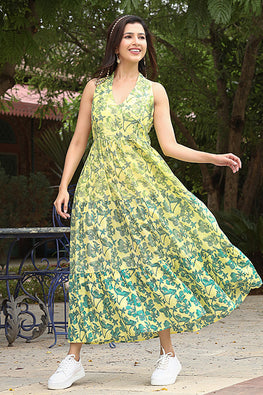 Dharan "Gulmohar Dress" Yellow Block Printed Dress