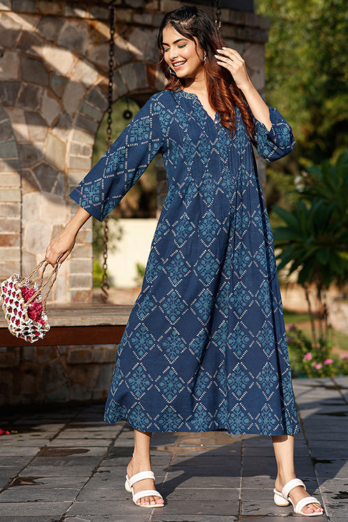 Dharan "Kiran Kurta " Indigo Block Printed Kurta