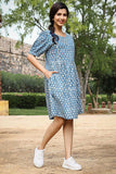 Dharan "Firki Dress" Indigo Block Printed Dress