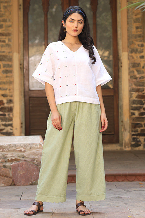 Dharan Cotton Linen White Boho Top