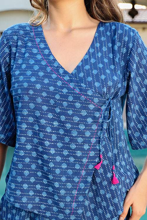 Dharan "Coco Top" Indigo Block Printed Top