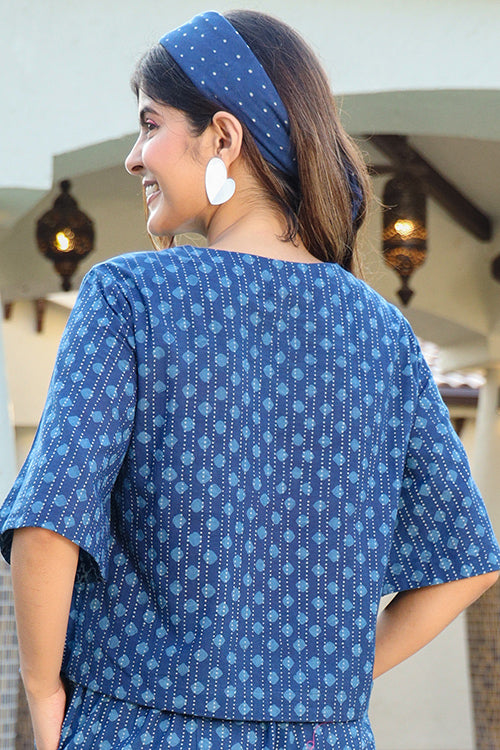 Dharan "Coco Top" Indigo Block Printed Top