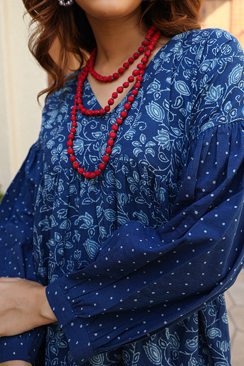 Dharan "Jiya Dress " Indigo Block Printed Dress