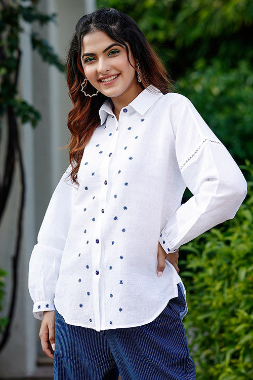 Dharan "Beetle Shirt " White Embroidered Shirt