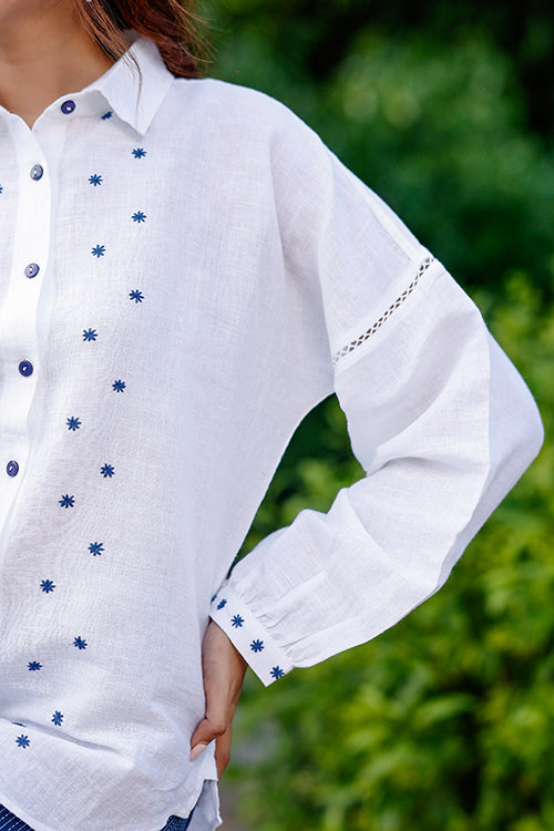 Dharan "Beetle Shirt " White Embroidered Shirt