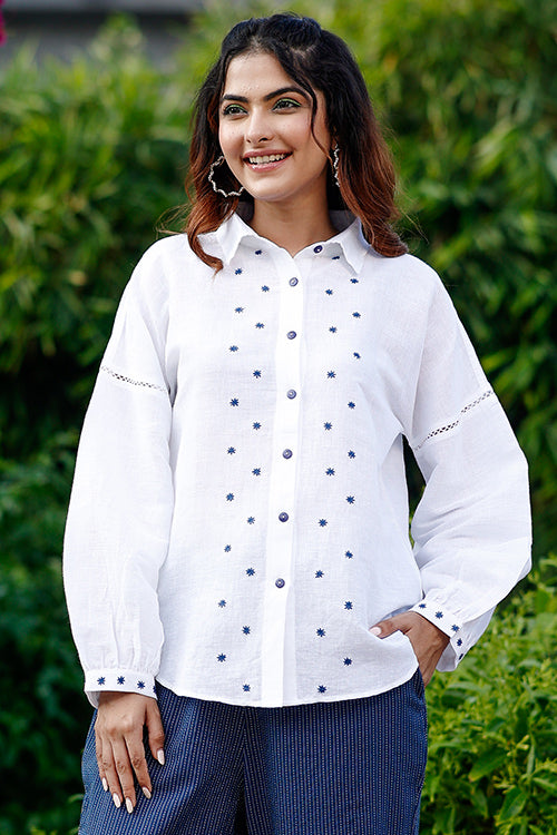 Dharan "Beetle Shirt " White Embroidered Shirt