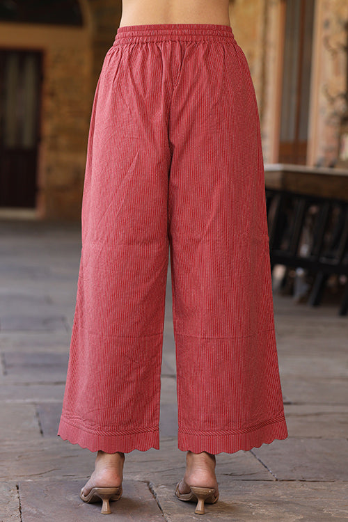 Dharan Scallop Cotton Coral Pants - Main Image