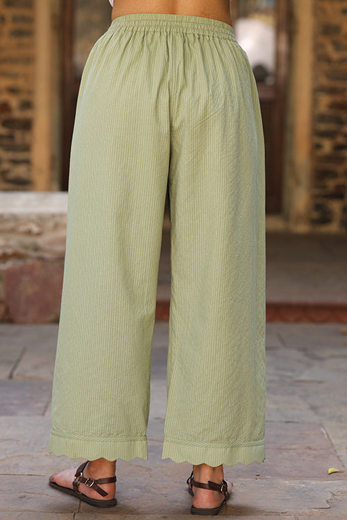 Dharan Scallop Cotton Green Pants