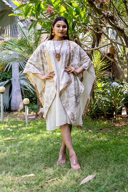 Moralfibre Golden Peacock Muslin Shrug With Old Gold Borders