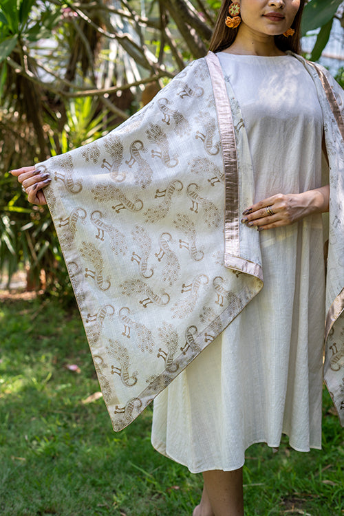Moralfibre Golden Peacock Muslin Shrug With Old Gold Borders