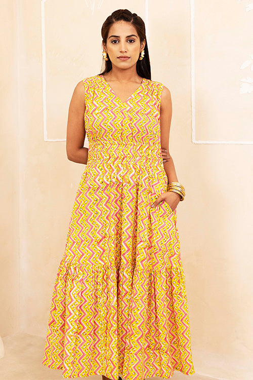Shuddhi Yellow Tiered Dress