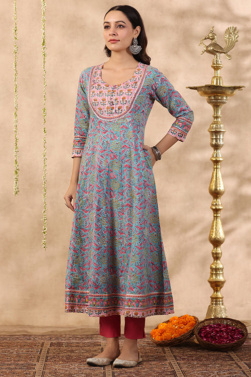 Shuddhi Green And Baby Pink 2 Piece Kurta And Duppatta Set