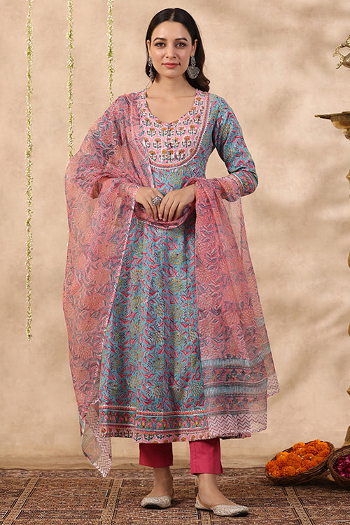 Shuddhi Green And Baby Pink 2 Piece Kurta And Duppatta Set