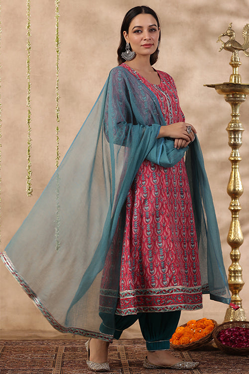 Shuddhi Pink And Teal Green Kurta And Duppata Set