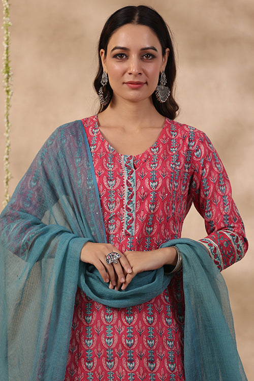 Shuddhi Pink And Teal Green Kurta And Duppata Set