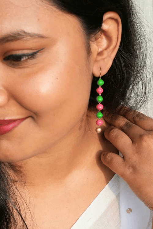 Mridah Handcrafted 'Meher' Handmade Beaded Terracotta Dangler Earrings