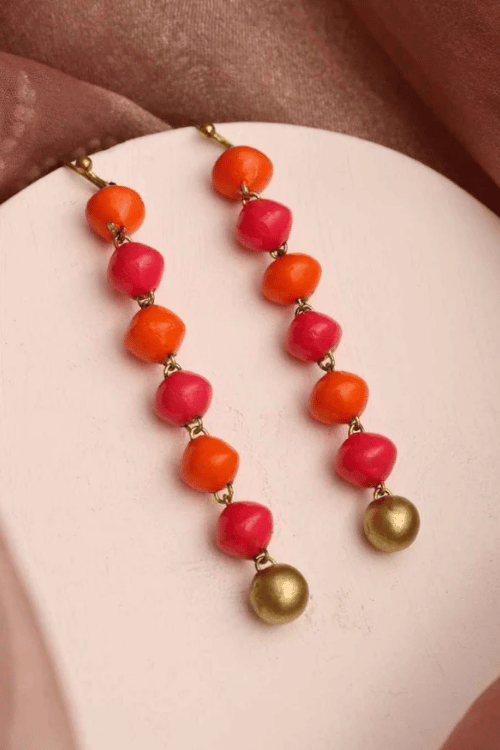Mridah 'Meher' Handmade Beaded Terracotta Dangler Earrings
