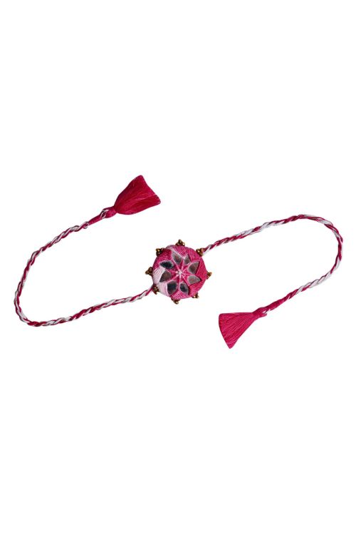 Antarang- Mirror Work, 100% Cotton, Set Of 3 Kanaaha Bhai Rakhi. Blue, Green And Pink,  Made By Divyang Rural Women.