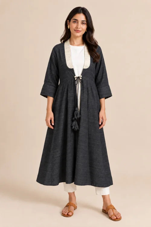 Moralfibre  Erisilk Open Overlay With Intricate Zardosi  Butta  At Back  From "Shapes Collection"