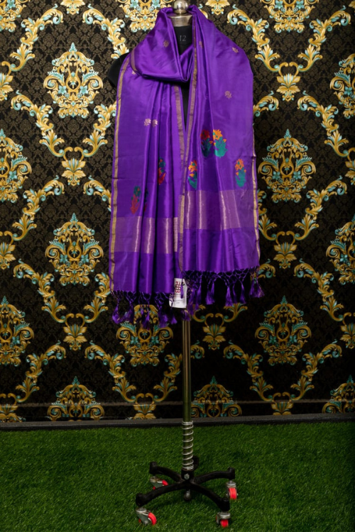 Blue Handloom Banarasi Pure Silk/Silk Kadwa Dupatta