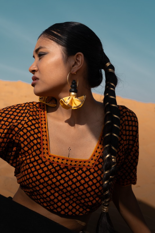 'Kabbish 'Bhavai-Swang Hoop Yellow Earring' Black Pottery, Terracotta'