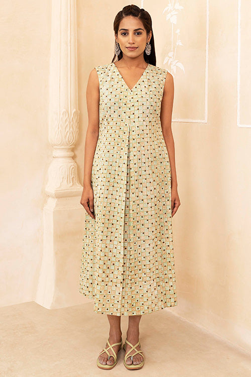 Shuddhi Mint and Beige Pleated Dress