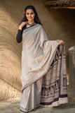 Exclusive Bagh Hand Block Printed Cotton Saree - Black Buds