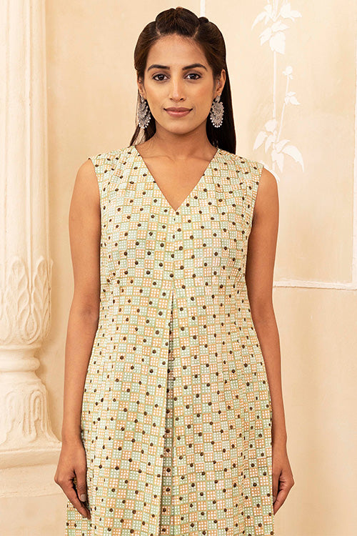 Shuddhi Mint and Beige Pleated Dress