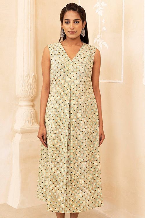 Shuddhi Mint and Beige Pleated Dress