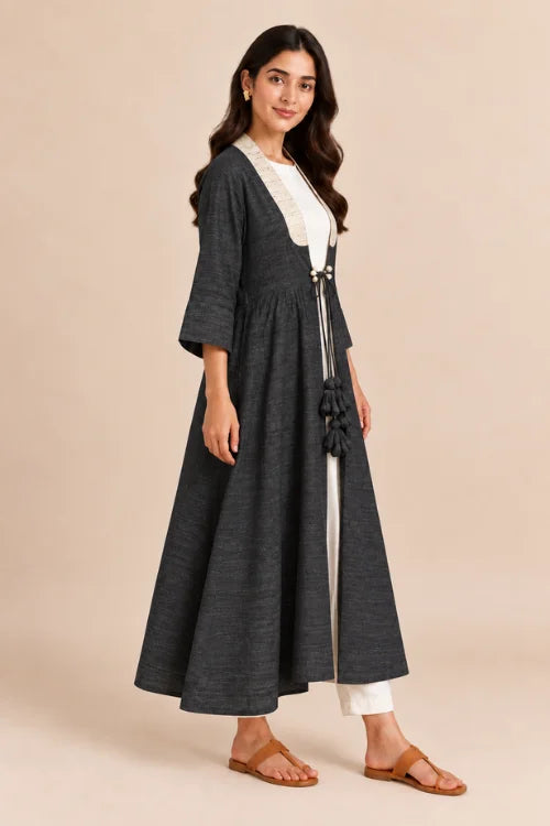 Moralfibre  Erisilk Open Overlay With Intricate Zardosi  Butta  At Back  From "Shapes Collection"