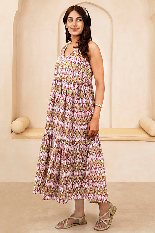 Shuddhi Maroon and Olive Halter Neck Dress