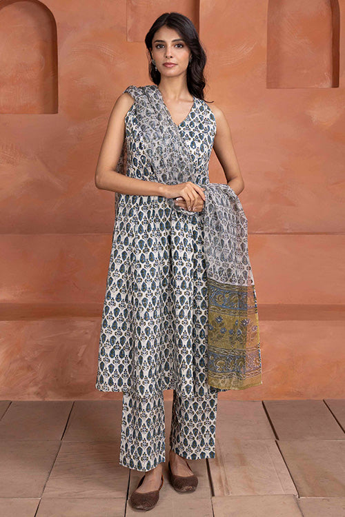 Shuddhi Indigo and Olive 3 Piece Set