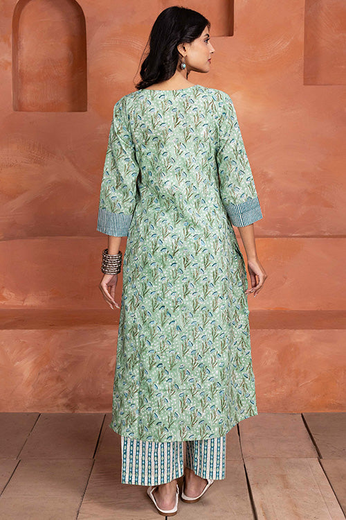 Shuddhi Hand Block printed Mint Green 3 Piece Set