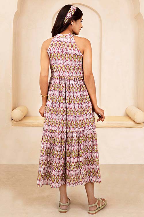 Shuddhi Maroon and Olive Halter Neck Dress