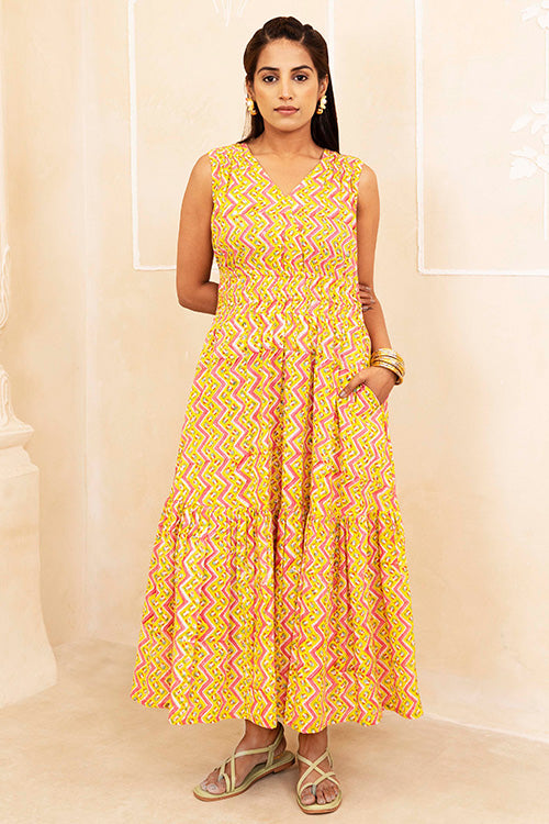 Shuddhi Yellow Tiered Dress