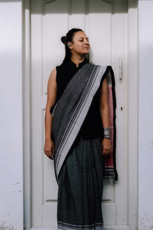 Black Border Elephant Motif Cotton Ready To Wear Saree Online
