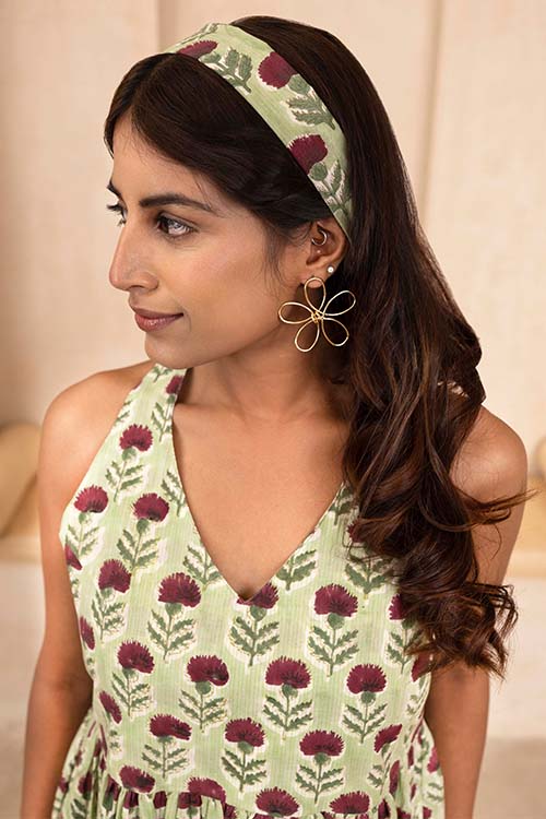 Shuddhi Hand Block printed Mint Green Halter Neck Dress
