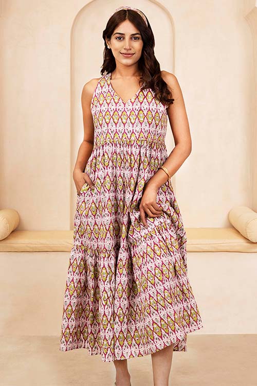 Shuddhi Maroon and Olive Halter Neck Dress