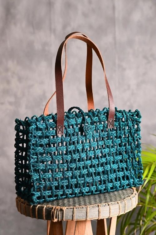 Kadam Haat Kadam Haat - Andmade Sabai Grass Mesh Bag - (Indigo)