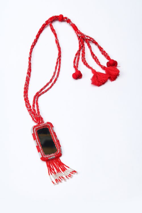 Antarang- Red Bead Jumki Long Bead Neck Pc ,  100% Cotton. Valentine Special. Hand Made By Divyang Rural Women.