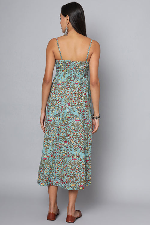 Shuddhi Green And Red Spaghetti Dress